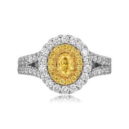center oval cut yellow diamond with a double halo and split should Lerose Ring ROM01