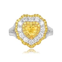 0.90 carat yellow heart shape diamond with three diamond halos Gretna Ring ROM31