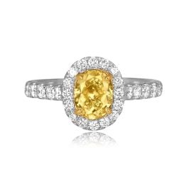 1.15 carat center oval cut yellow diamond with diamond halo Rondo Ring ROM49