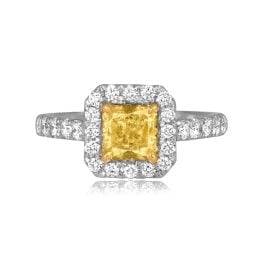 1.14 radiant cut yellow diamond whit white diamond halo Dandridge Ring ROM53