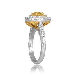 center Pear Shaped Yellow Diamond Halo gold Bonaire Ring ROM58