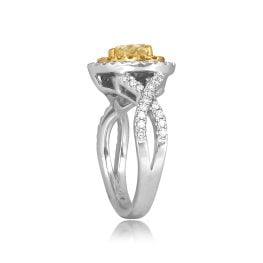 center Heart Shaped Yellow Diamond Double diamond Halo Tallega Ring ROM68