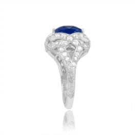 Top Side View AGL Certified Blue Sapphire Surrounded by Diamonds RS1575