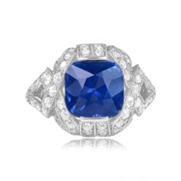 Top View 5.96 carat Kashmir Cushion Cut Sapphire Ring RS1575