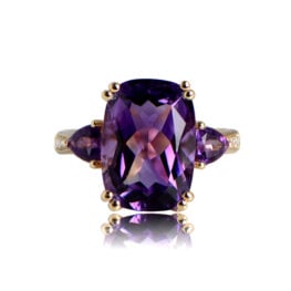 Cushion Cut Natural Purple Amethyst Top View Nassau Ring