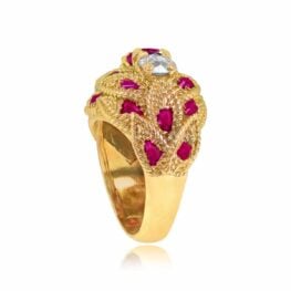 18k Yellow Gold, Ruby and Diamond Ring Pilton Ring Top Side view SB115