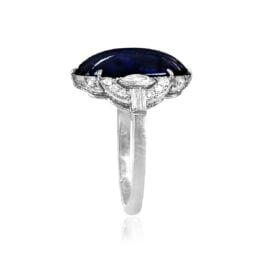 Carved Sapphire and Diamond Ring Trowbridge Ring Top Side View SB 123