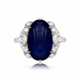Carved Cabochon Sapphire Ring Trowbridge Ring Top View SB123