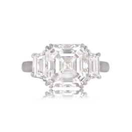 GIA-Certified 4.20 Carat Asscher-Cut Diamond Three-Stone Engagement Ring SB2551