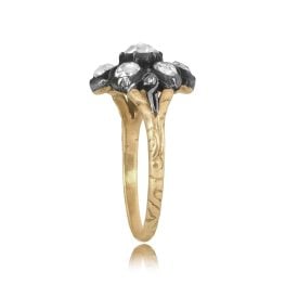 Georgian Era Diamond Cluster Devault Ring, silver on yellow gold Circa 1800 sbr4363