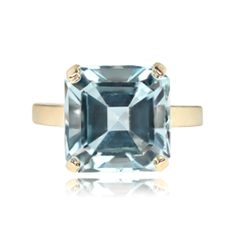 9.28ct Asscher Cut Aquamarine Retro Ring - BS&F Vintage Ring 14151 TV